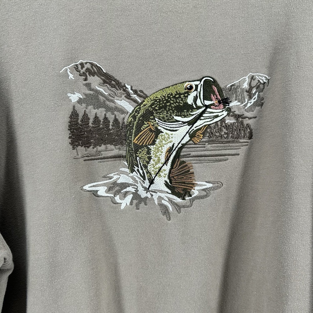 MC Sport Fishing Sweatshirt Mens XXL Bass Embroidered Brown Outdoor Y2K Lodge - Picture 3 of 9